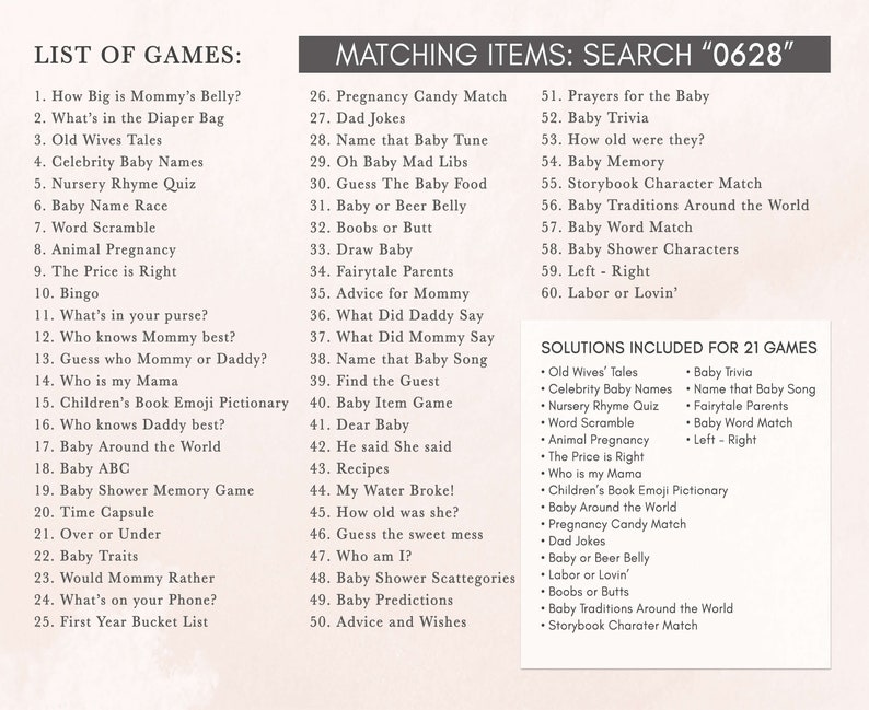 a list of games for a baby shower