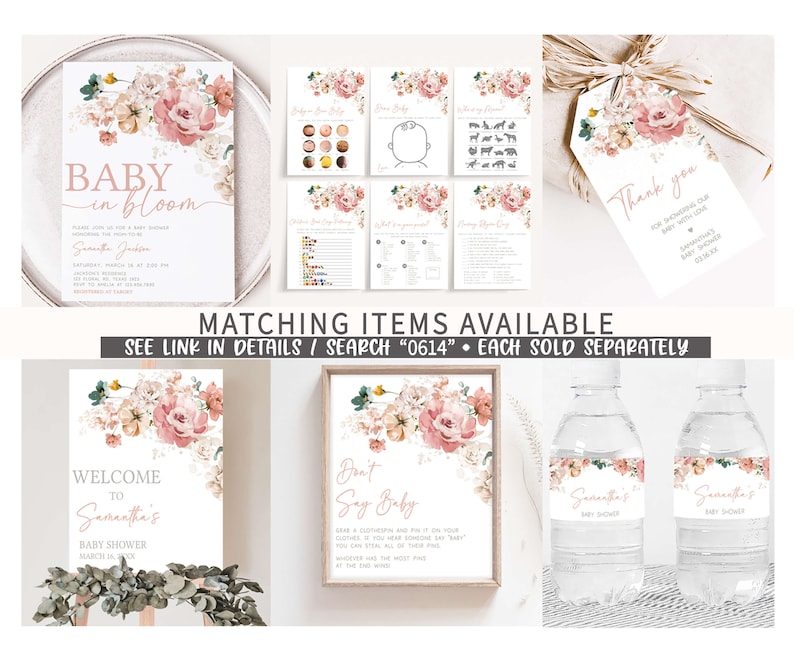 Editable Baby in Bloom Baby Shower Invitation Bundle, Spring Floral Baby Shower Invite Set, Wildflower Spring Baby Shower Invitation, 0614 image 8