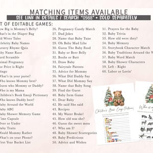 a list of matching items available for a baby shower