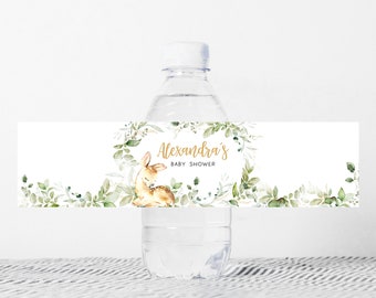Editable Greenery Deer Baby Shower Bottle Label, Deer Woodland Baby Shower Water Labels, Oh Deer Forest Animal Bottle Stickers Template 0370