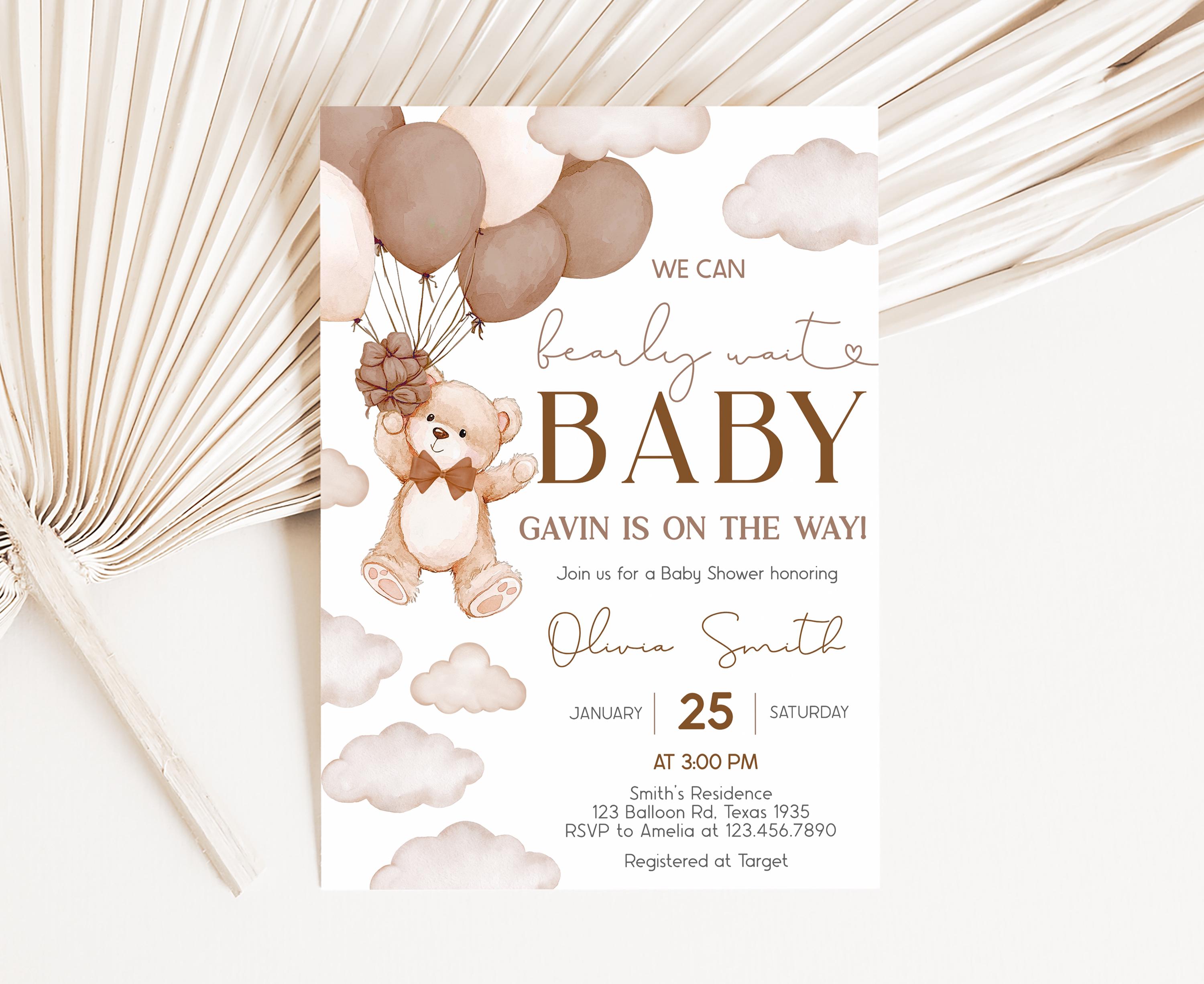 Editable We Can Bearly Wait Baby Shower Invitation, Gender Neutral
