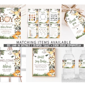 Editable Woodland Baby Shower Games Bundle, Woodland Boy Baby Shower Game Pack, Woodland Animals Forest Baby Shower, Boy Forest Games, 0645 image 2