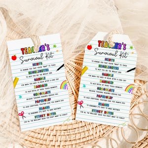 Étiquette modifiable de faveur de kit de survie d'enseignant, étiquettes-cadeaux de rentrée scolaire, étiquette de kit de survie de premier jour d'école, étiquettes de remerciement de PTO d'école, 93SE