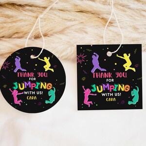 Editable Jump Birthday Round Favor Tag, Trampoline Birthday Tag, Let's Jump Party Favor Tag, Bounce House Party Tag, Gymnastic Birthday 92BD