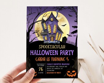Editable Haunted House Halloween Birthday Invitation, Spooktacular Party Birthday Invite, Spooky Birthday Kids Halloween Invite Party, 20BD