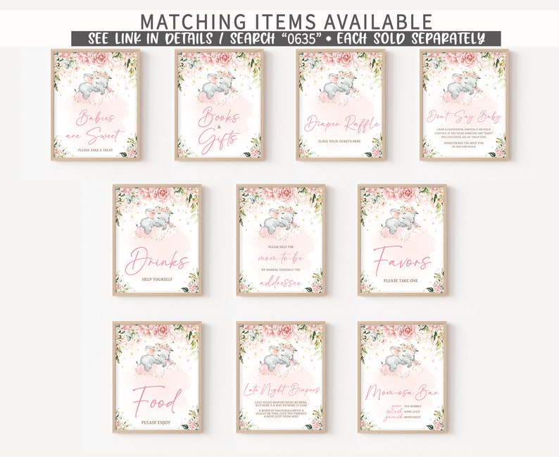 Editable Pink Elephant Baby Shower Games Bundle, Pink Floral Elephant Baby Shower Game Pack, Pink Flowers Girl Baby Shower Game Set, 0635 image 6