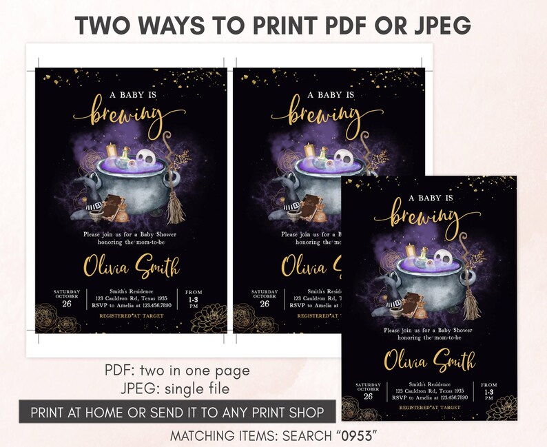 Gold Gothic Baby is Brewing Invitation Template