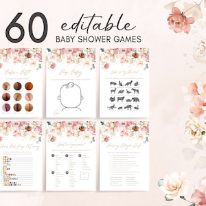 Editable Baby in Bloom Baby Shower Games Bundle, Pink Floral Baby Shower Game Pack, Wildflower Baby Shower Printable Games Template 0389