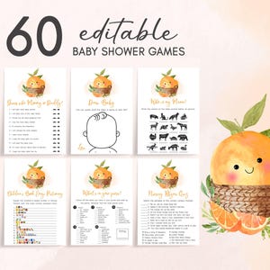 Editable A Little Cutie Baby Shower Games Bundle, Orange Baby Shower Game Pack, Clementine Gender Neutral Citrus Baby Shower Games, 01005