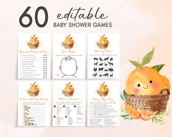 Editable A Little Cutie Baby Shower Games Bundle, Orange Baby Shower Game Pack, Clementine Gender Neutral Citrus Baby Shower Games, 01005