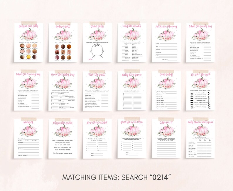 Editable Little Pumpkin Baby Shower Games Bundle, Autumn Baby Shower Game Pack, Fall Pink Pumpkin Girl Baby Shower Activity Template 0214 image 2