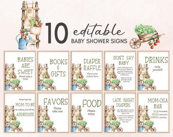 Bewerkbaar rustiek lokaal geteeld babyshower tafelbord, boerenmarkt babyshower bundelbord, neutrale biologische tuin late night luier 01114