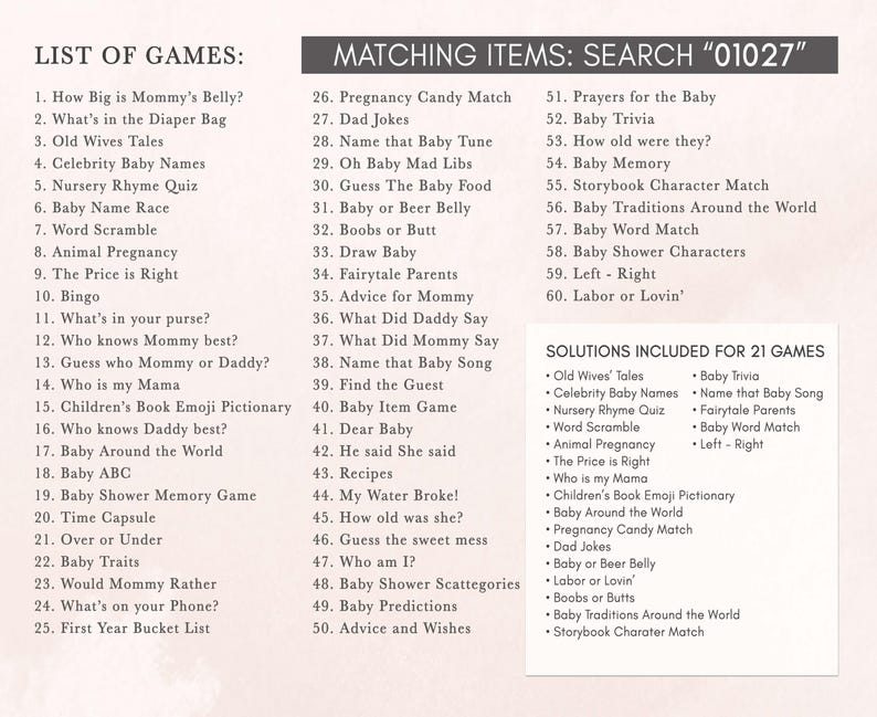 a list of games for a baby shower
