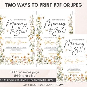 Editable Bee Baby Shower Invitation, Mommy to Bee Gender Neutral Baby Shower Invite, Wildflower Bee Baby Shower Invitation Template, 0639 image 3