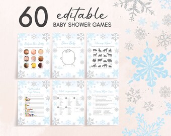 Editable Blue A Little Snowflake Baby Shower Games Bundle, Blue Snowflake Winter Baby Shower Game Pack, Boy Winter Baby Shower Games, 0538