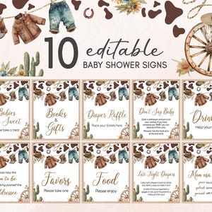 Cartello da tavolo modificabile A Little Cowboy Baby Shower, cartello da tavolo per baby shower con vestiti da cowboy, cartello da tavolo per baby shower stile rodeo, cartello da tavolo per baby shower stile selvaggio West 01039