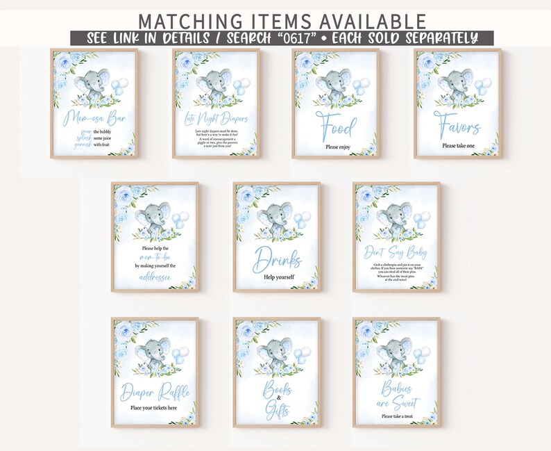 Editable Blue Elephant Baby Shower Due Date Calendar, Boy Elephant Balloon Baby Shower Calendar, Blue Balloon Boy Birthday Predictions, 0617 image 2