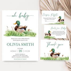 Editable Mallard Duck Baby Shower Invitation Bundle, Mallard Baby Shower Invite Set, Oh Baby Duck Hunting Boy Baby Shower Invitation, 0966