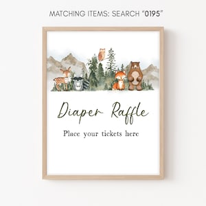 Diaper Raffle Sign Adventure Awaits Baby Shower Woodland Animals Baby Shower Diaper Game Sign Forest Mountain Decor Printable Template 0195