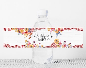 Bearbeitbares BBQ-Babyparty-Flaschenetikett, Baby-Q-Babyparty-Wasser-Wraps, Hinterhof-Babyparty-Gender Neutral Coed BBQ druckbare Vorlage 0276