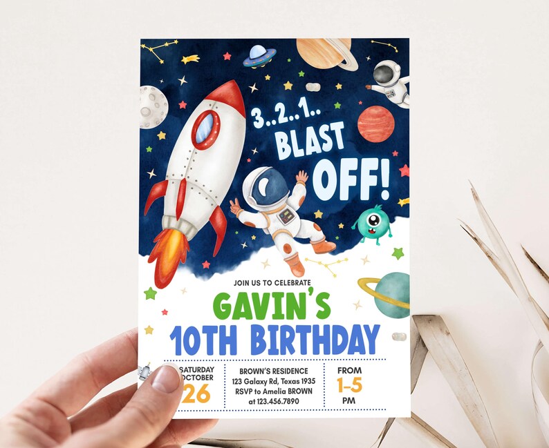 Astronaut Outer Space Birthday Invitation