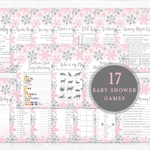 Snowflake Baby Shower Games Bundle, Winter Baby Shower Activities, A Little Snowflake Game, Pink Snowflake Baby Printable Template 0154