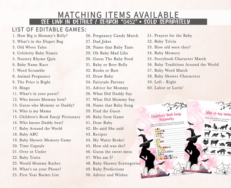 Editable A Baby is Brewing Girl Halloween Baby Shower Due Date Calendar, Pink Witch Baby Shower Calendar Halloween Birthday Prediction 0452 image 4