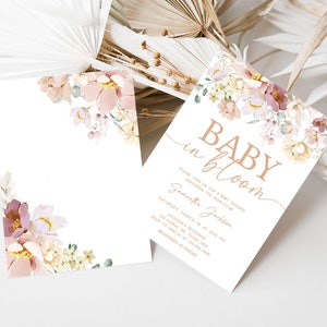 Invitación editable para baby shower con diseño de bebé en flor, invitación para baby shower de primavera, invitación para baby shower con flores silvestres, invitación floral de primavera, 0612 imagen 2