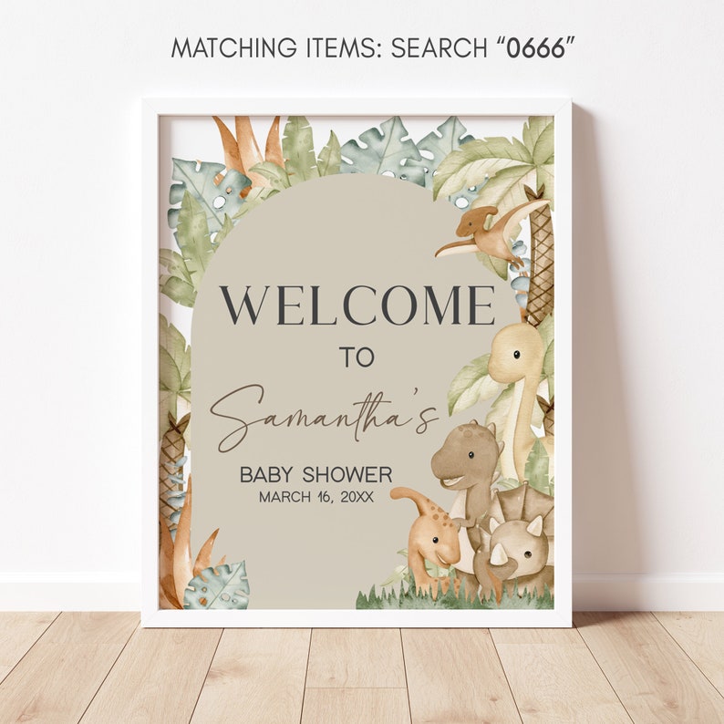 Editable Dinosaur Baby Shower Welcome Sign, Baby Dinosaur Boho Baby Shower Welcome Poster, Gender Neutral Dino Baby Shower Welcome Sign 0666 image 3