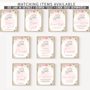 Bewerkbare Bedankkaartjes roze olifant babyshower, roze bloemen olifant babyshower cadeaukaartje, roze bloemen babyshower bedankkaartjes, 0635 afbeelding 6