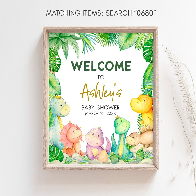 Editable Dinosaur Baby Shower Welcome Sign, Greenery Dino Baby Shower Welcome Poster, Baby Dinosaur, Rawr! It's A Boy Baby Shower Sign 0680 image 3
