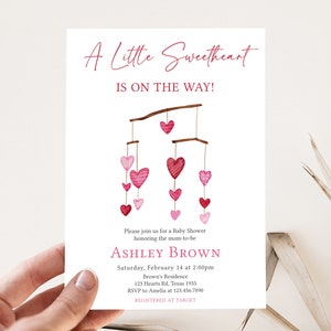 Editable Valentine Baby Shower Invitation Bundle, Pink Red Heart Baby Shower Invite Set, Girl A Little Sweetheart Baby Shower Invite, 0595 image 3