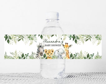 Editable Jungle Baby Shower Water Bottle Labels, Safari Animals Baby Shower Bottle Label, Safari Favors , Greenery Gender Neutral Decor 0179