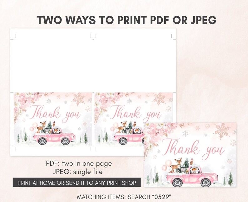 Bewerkbare roze winter bos baby shower uitnodiging bundel, meisje bos winter baby shower uitnodiging set, roze baby het is koud buiten, 0529 afbeelding 7