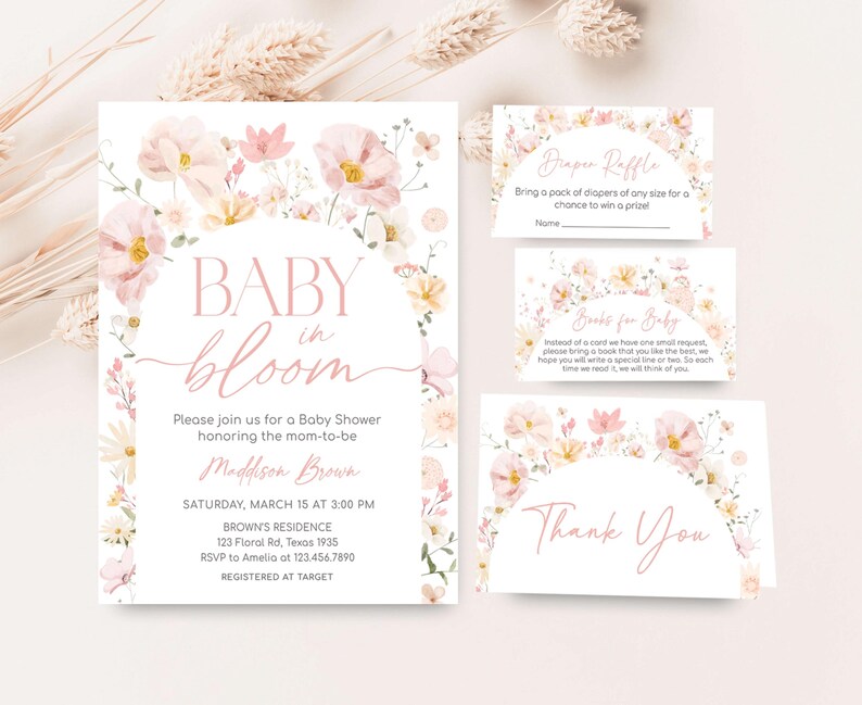 a baby in bloom baby shower and thank you card