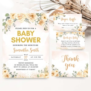 Editable Fall Baby Shower Invitation Bundle, Fall Floral Baby Shower Invite Set, Floral Autumn Rustic Baby Shower Invitation Template 0352