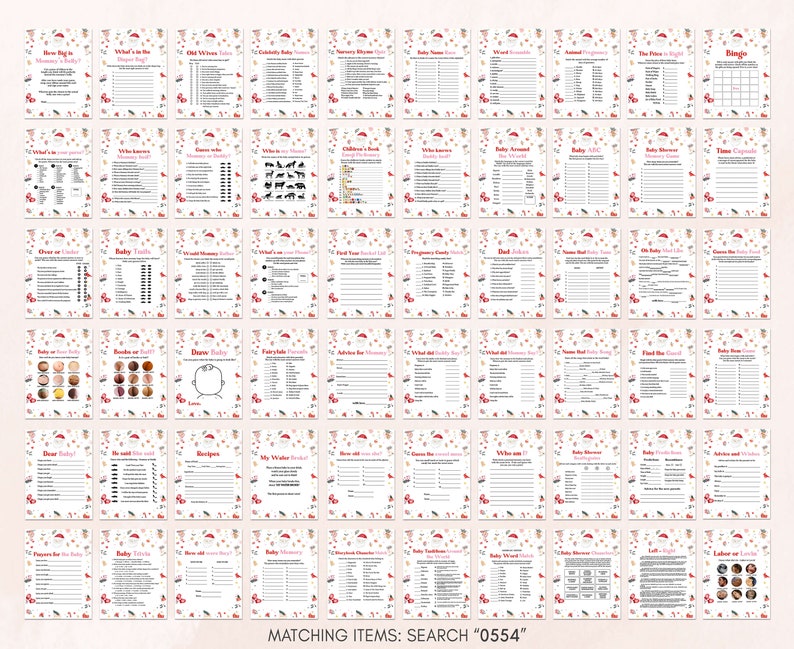 Editable Pink Santa Baby Baby Shower Games Bundle, Pink Christmas Baby Shower Game Pack, Red and Pink Girl Santa Baby Shower Games Set, 0554 image 4