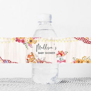 Editable BBQ Baby Shower Bottle Labels, Baby-Q Baby Shower Water Labels, Backyard Coed Baby Shower Rustic Barbeque Printable Template 0273