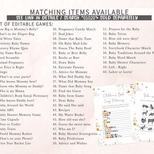 a baby shower game is shown with a list
