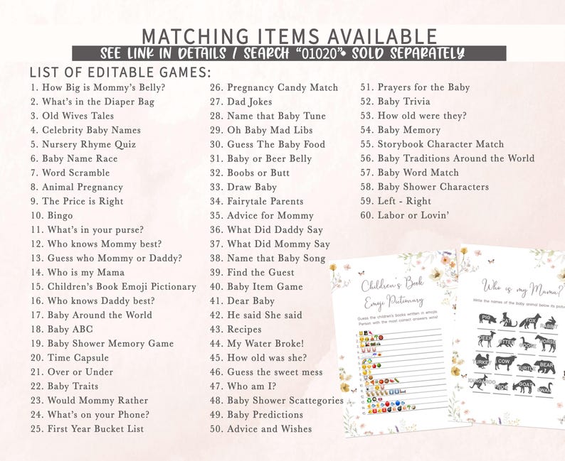 a baby shower game is shown with a list