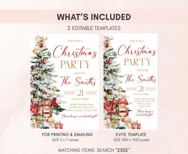 a christmas party flyer with a teddy bear sitting on a chair