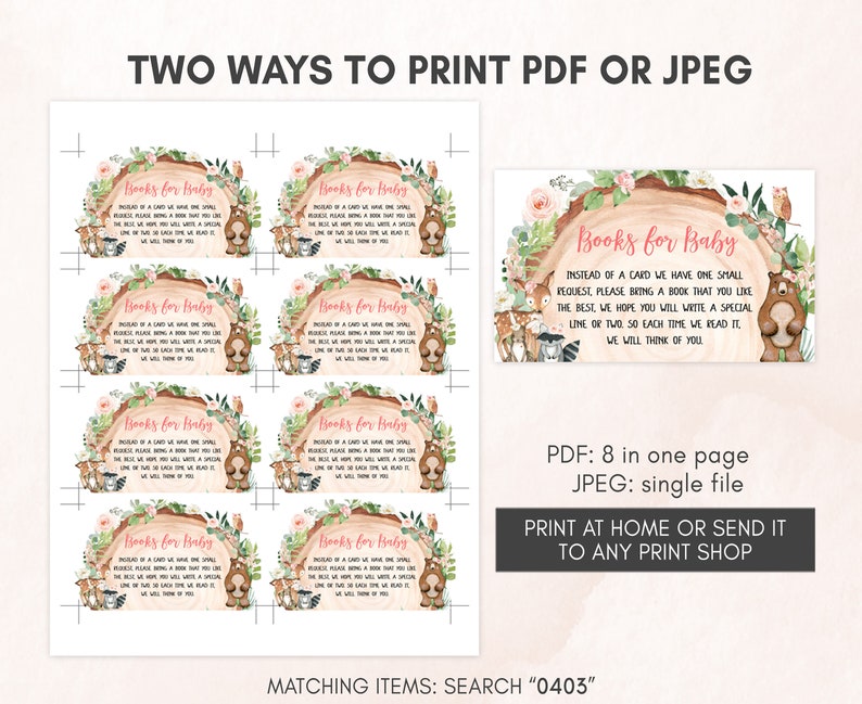 Editable Girl Woodland Baby Shower Invitation Bundle, Floral Forest Animals Baby Shower Invite Set, Rustic Floral Woodland Invitation 0403 image 5
