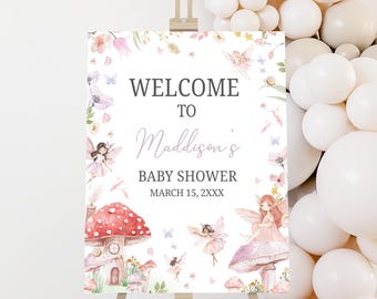 Editable A Little Fairy Baby Shower Welcome Sign, Enchanted Forest Fairy Baby Shower Welcome Poster, Girl Magical Fairy Baby Shower, 01011