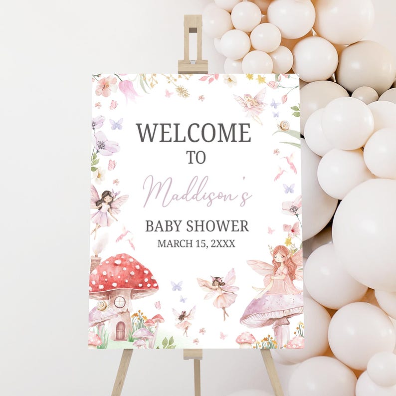 Girl Fairy Baby Shower Welcome Sign