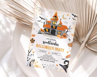 Editable Halloween Invitation, Spooktacular Party Invitation, Halloween Invite, Haunted House Invite, Cute Ghost Invitation Template 11SE