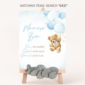 Mom Osa Bar Sign Boy Bear Balloon Baby Shower We Can Bearly Wait Baby Shower Momosa Sign Blue Teddy Bear Mimosa Sign Printable Template 0421