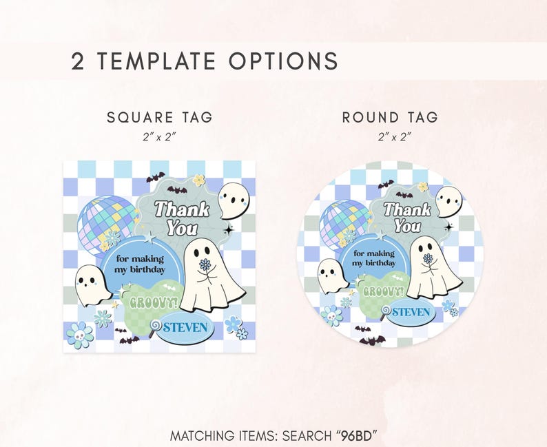 a picture of two stickers that say, thank you and round tags