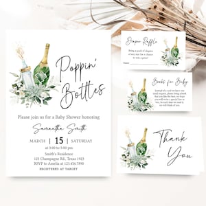 Editable Poppin Bottles Baby Shower Invitation Bundle, Gender Neutral Couples Baby Shower Invite Set, Baby Bottle Coed Shower Invite, 0998