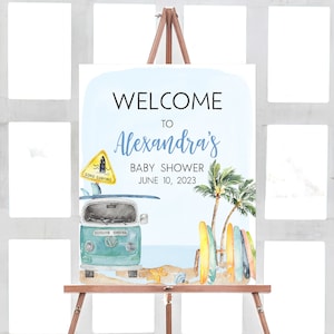 Editable Baby on Board Baby Shower Welcome Sign Surf Baby Shower Welcome Poster Summer Beach Baby Shower Sign Ocean Printable Template 0271