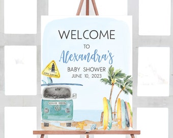 Editable Baby on Board Baby Shower Welcome Sign Surf Baby Shower Welcome Poster Summer Beach Baby Shower Sign Ocean Printable Template 0271
